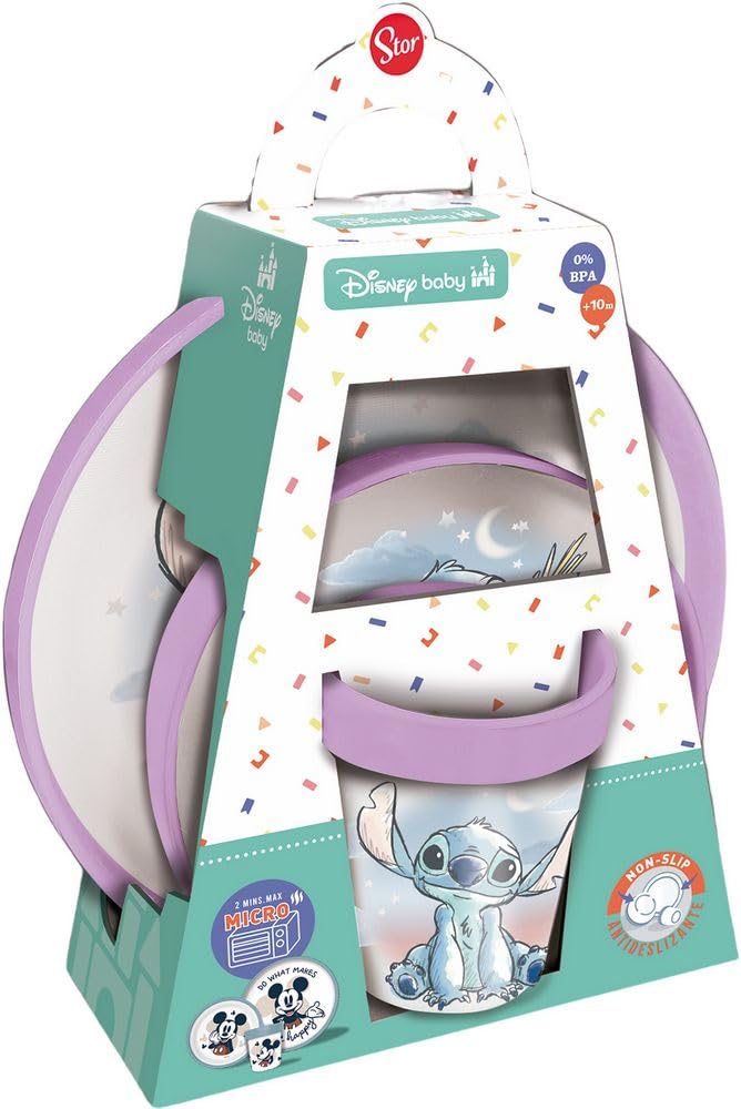 Gift Set 3-teilig rutschfest zweifarbig Stitch Set für Kinder mit Untertasse, Löffel und Tasse rutsc