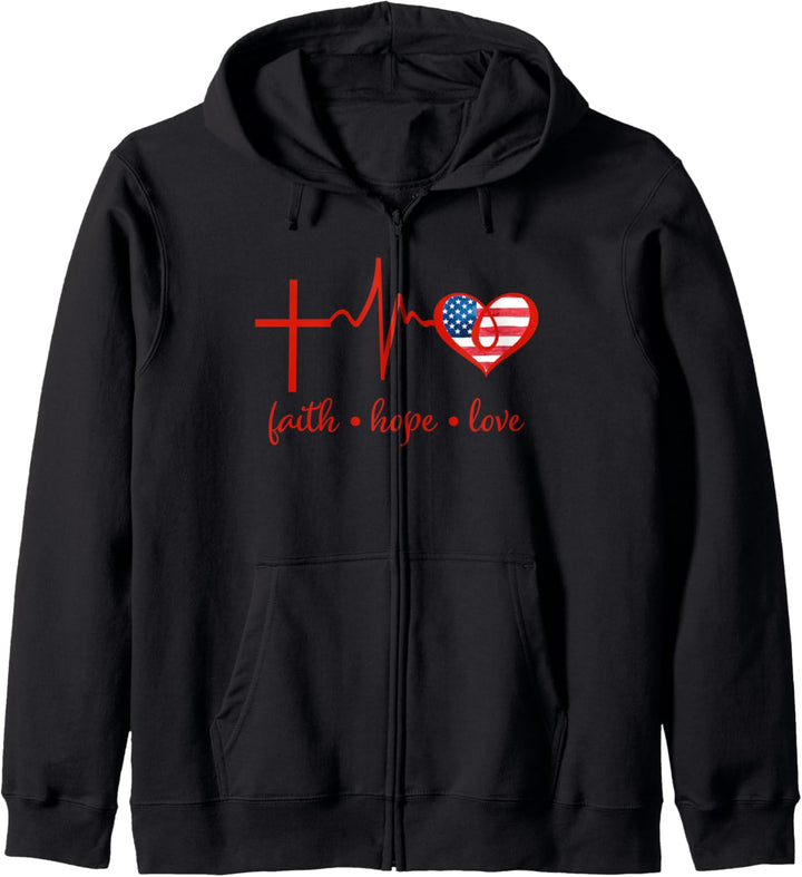 Faith Hope and Love Christian 4th of July Fourth Flag Kapuzenjacke