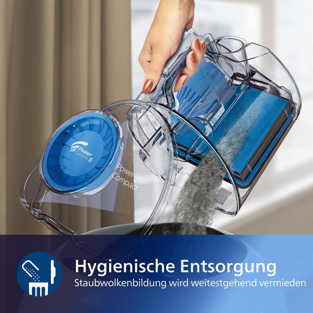 Philips PowerPro Compact Series 3000 Beutelloser Staubsauger – 900 W, Bodenstaubsauger mit HEPA-Filt