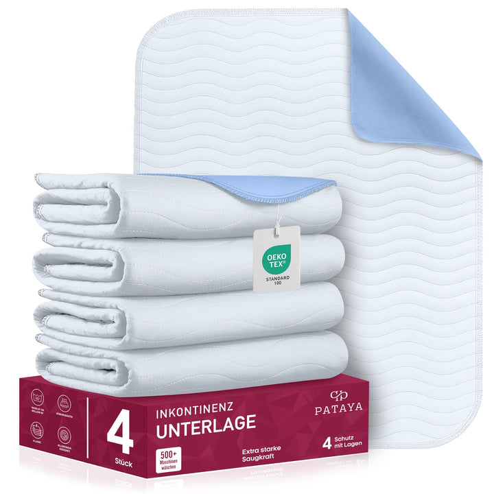 Pataya Inkontinenzunterlage waschbar 50x70 4er - wasserdichte Matratzenschutz Matratzenauflage nässe