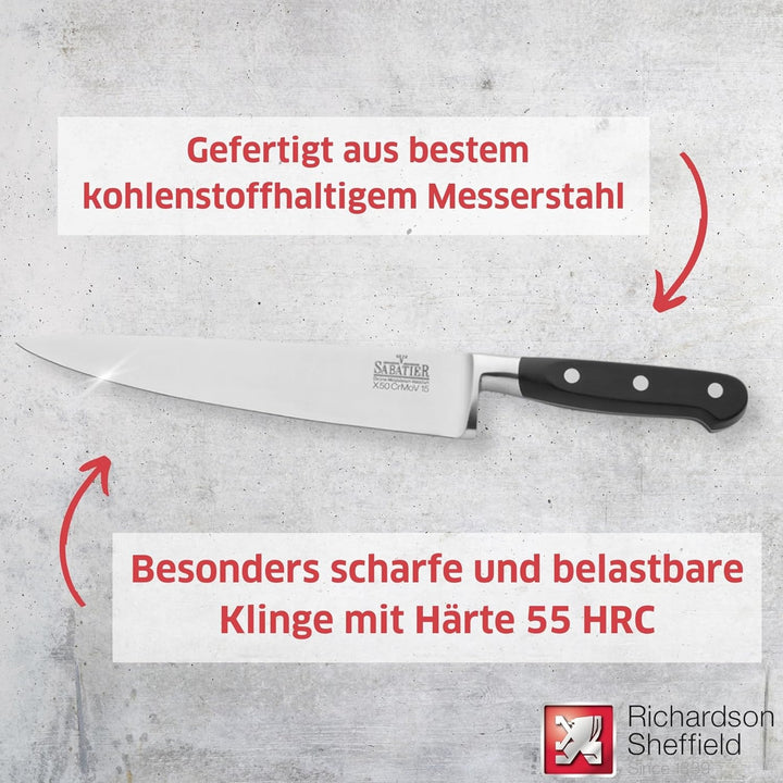 Richardson Sheffield V SABATIER Kochmesser | 20 cm lange Klinge | gehärteter Klingenstahl | rostfrei