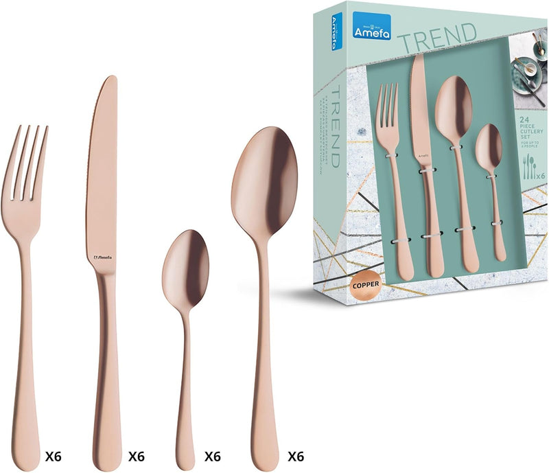 Amefa AUSTIN KUPFER Besteckset 24-teilig | PVD-veredeltes goldenes Besteck Set | farbiges Tafelservi