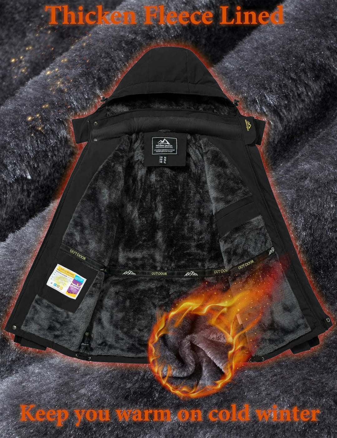 MAGCOMSEN Herren Winter Fleecejacke Warme Gefüttert Skijacke Outdoor Winddicht Wasserdicht Jacke Ver