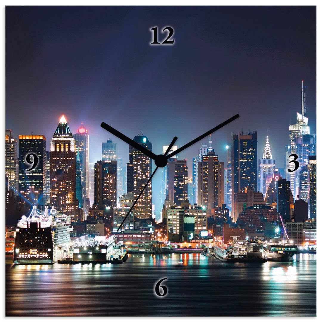 ARTLAND Wanduhr ohne Tickgeräusche Leinwand Funkuhr 30x30 cm Quadratisch Lautlos New York City Times