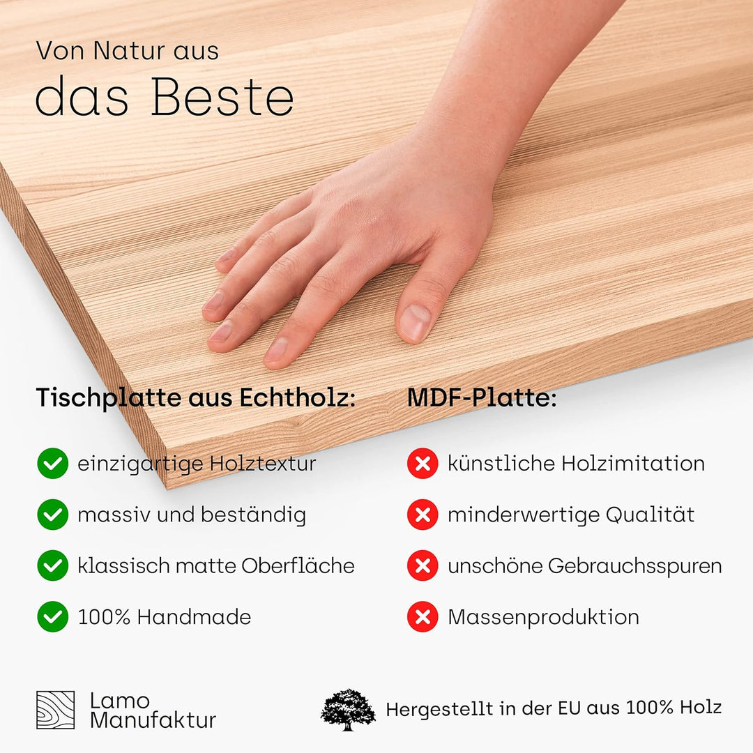 LAMO Manufaktur Tischplatte für Beistelltisch Couchtisch Nachttisch, Holzplatte Massivholz 80x60 cm,