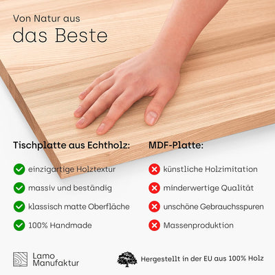 LAMO Manufaktur Holzplatte für Esstisch Küchentisch Küchenarbeitsplatte Tischplatte Baumkante 140x60