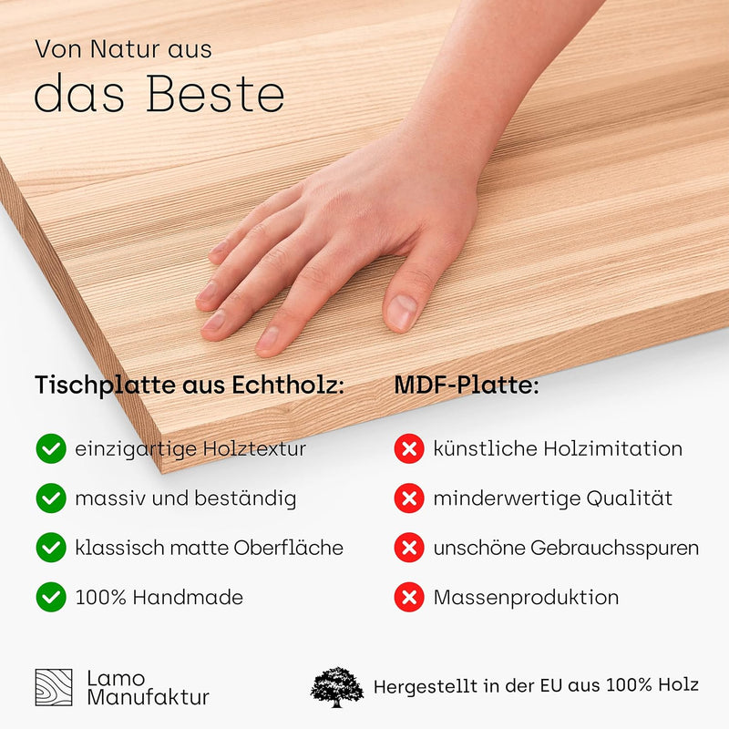 LAMO Manufaktur Holzplatte für Esstisch Küchentisch Küchenarbeitsplatte Tischplatte Baumkante 140x60