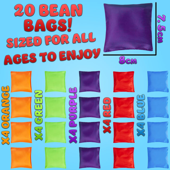 KreativeKraft Cornhole Säckchen, 10er- oder 20er-Pack Bunte Bean Bags - Outdoor Spiele für Kinder, 2