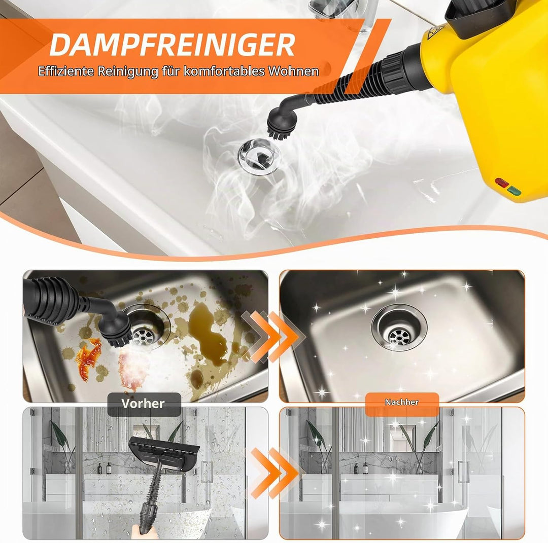 Carehabi Dampfreiniger Handgerät 105°C Dampfreiniger für Alles Dampfreiniger 250 ml Wassertank 10 Zu