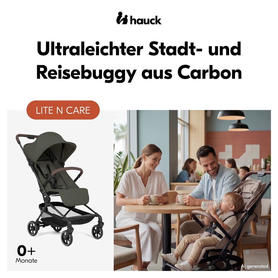 hauck Lite N Care - Ultraleichter Carbon City- & Reisebuggy, Klein Faltbar (IATA-konform) mit Trageg