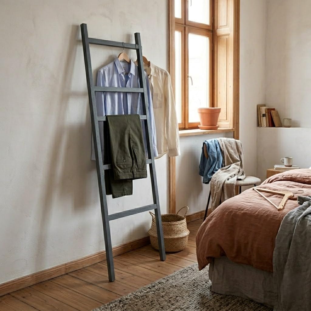 ARHome Dekorative Leiter Urban, 160 x 50 cm, Dunkler Beton, Handtuchhalter, Made in Italy, Dunkler B