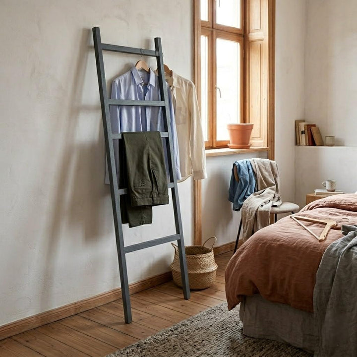 ARHome Dekorative Leiter Urban, 160 x 50 cm, Dunkler Beton, Handtuchhalter, Made in Italy, Dunkler B