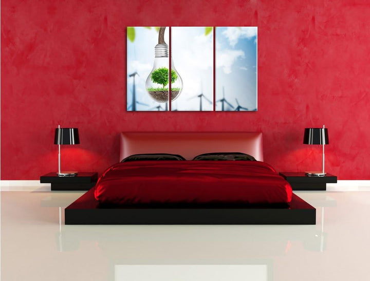 Pixxprint Light Bulb Alternative Energy Concept 3-Teiler Leinwandbild 120x80 Bild auf Leinwand