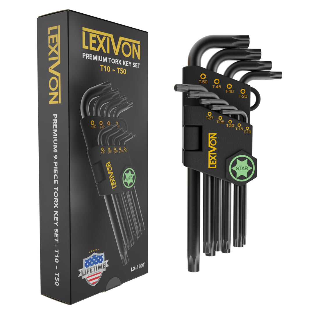 LEXIVON Torx Wrench Set, 9-teilig, Premium-Sternschlüssel Set, L-förmiges Design mit langem Arm, Grö