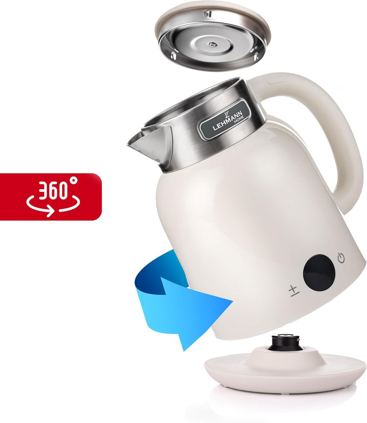 LEHMANN Elektrischer Wasserkocher mit Temperatureinstellung 40-100°C, 1,5L, Warmhaltefunktion, Schne