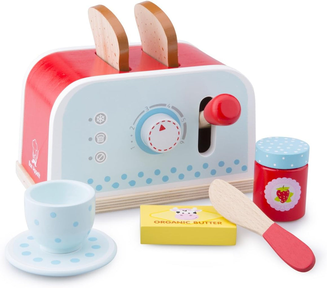 New Classic Toys 10701 New Classic Toys-10701-Kinderrollenspiele-Toaster mit Zubehör, Rot, Toaster,