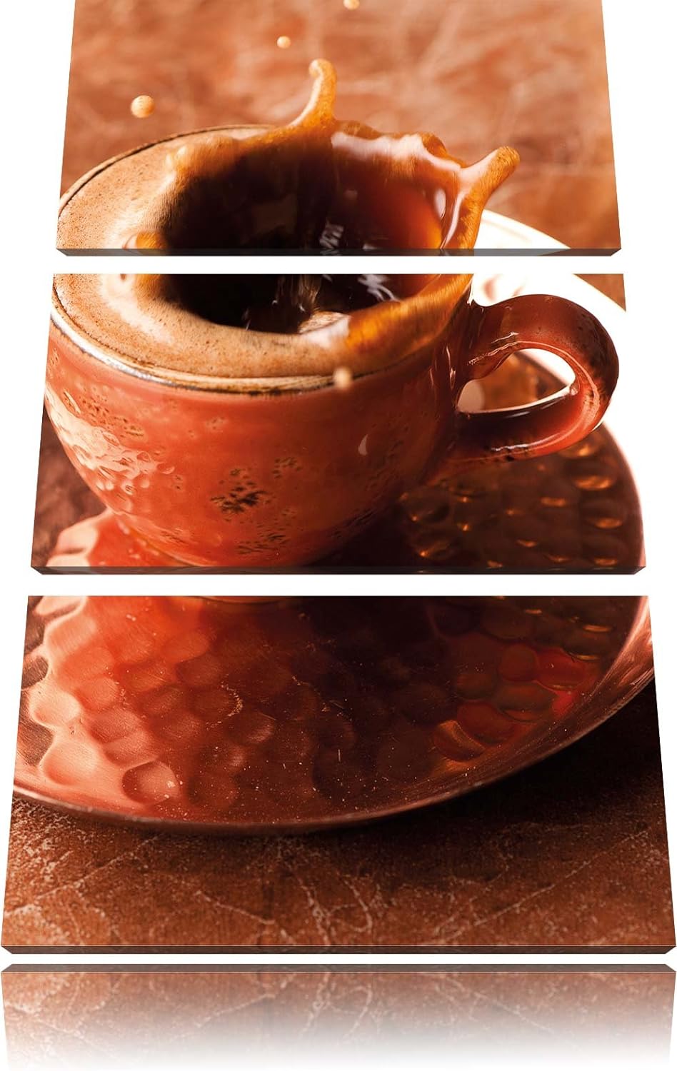 Pixxprint Kaffee spritzt aus Tasse als Leinwandbild/Grösse: 3 Teilig (120x80) cm/Wandbild/Kunstdruck