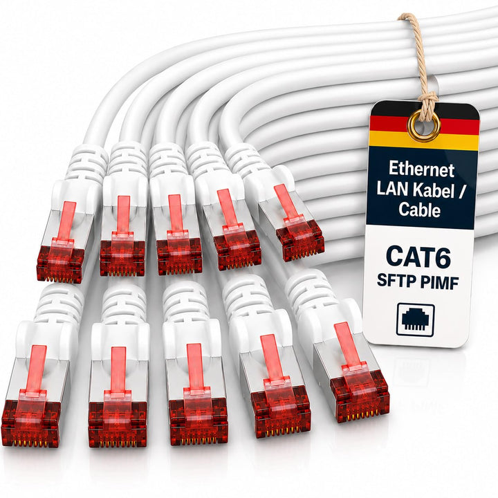 1aTTack CAT6 S/FTP Netzwerk Patch Kabel doppelt geschirmt PIMF mit 2 x RJ45 Stecker Set (10 Stück) w