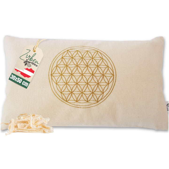 Zirbenkissen Blume des Lebens mit Inlett 30x50 cm befüllt mit Zirbenspänen aus 100% Alpen Zirbenholz