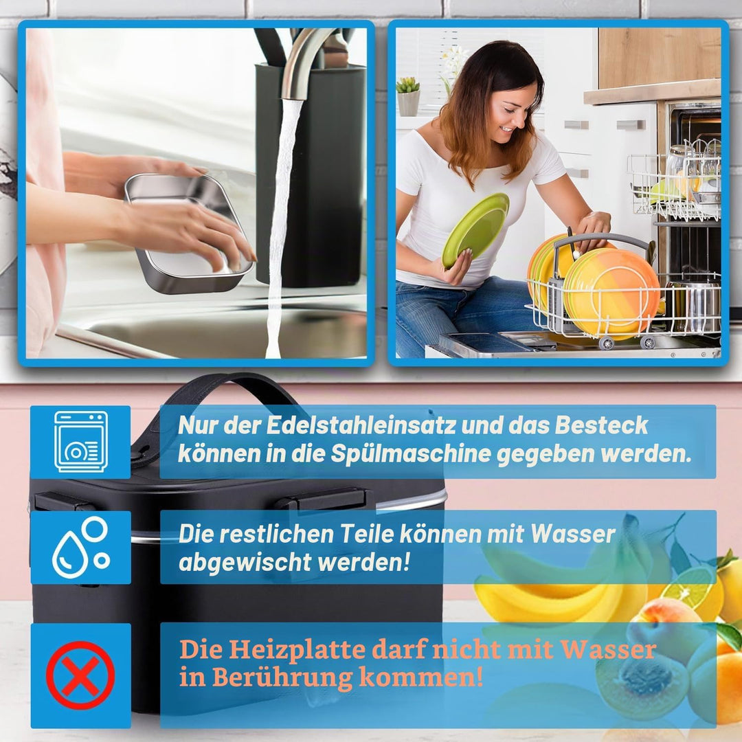 Kimfead Elektrische Lunchbox 80W 1,8L Edelstahl Entnehmbare Tragbarer brotdose 12V/24V/230V Insulate