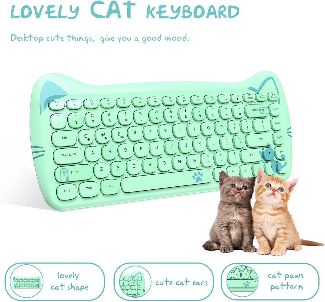 ZIYOU LANG 3060i Wireless Cute Computer Tastatur, Lovely Cat Retro Silent Slim Bluetooth Tastatur mi