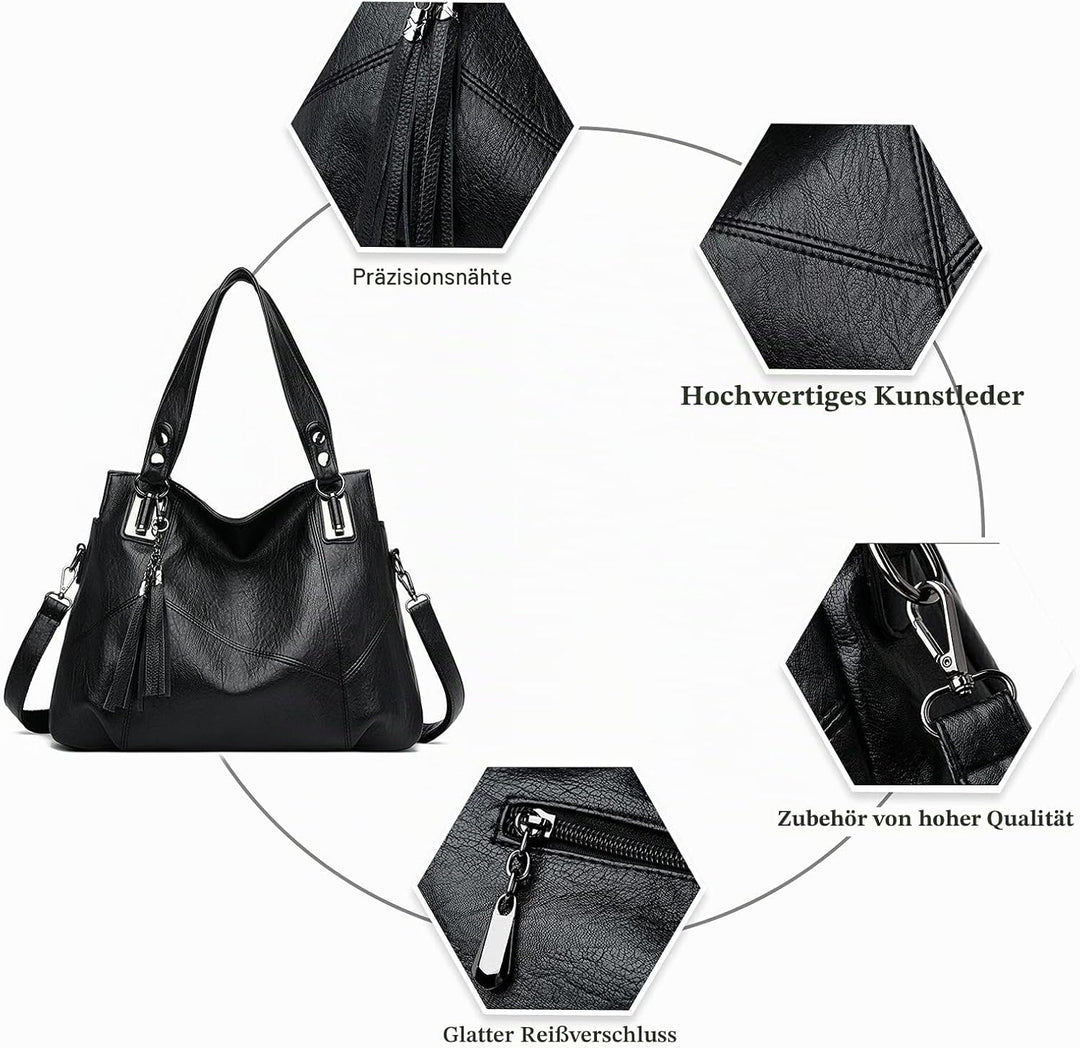 PORRASSO Damen Handtasche Mode Hobo Schultertasche Frauen Umhängetasche Grosse PU Leder Henkeltasche