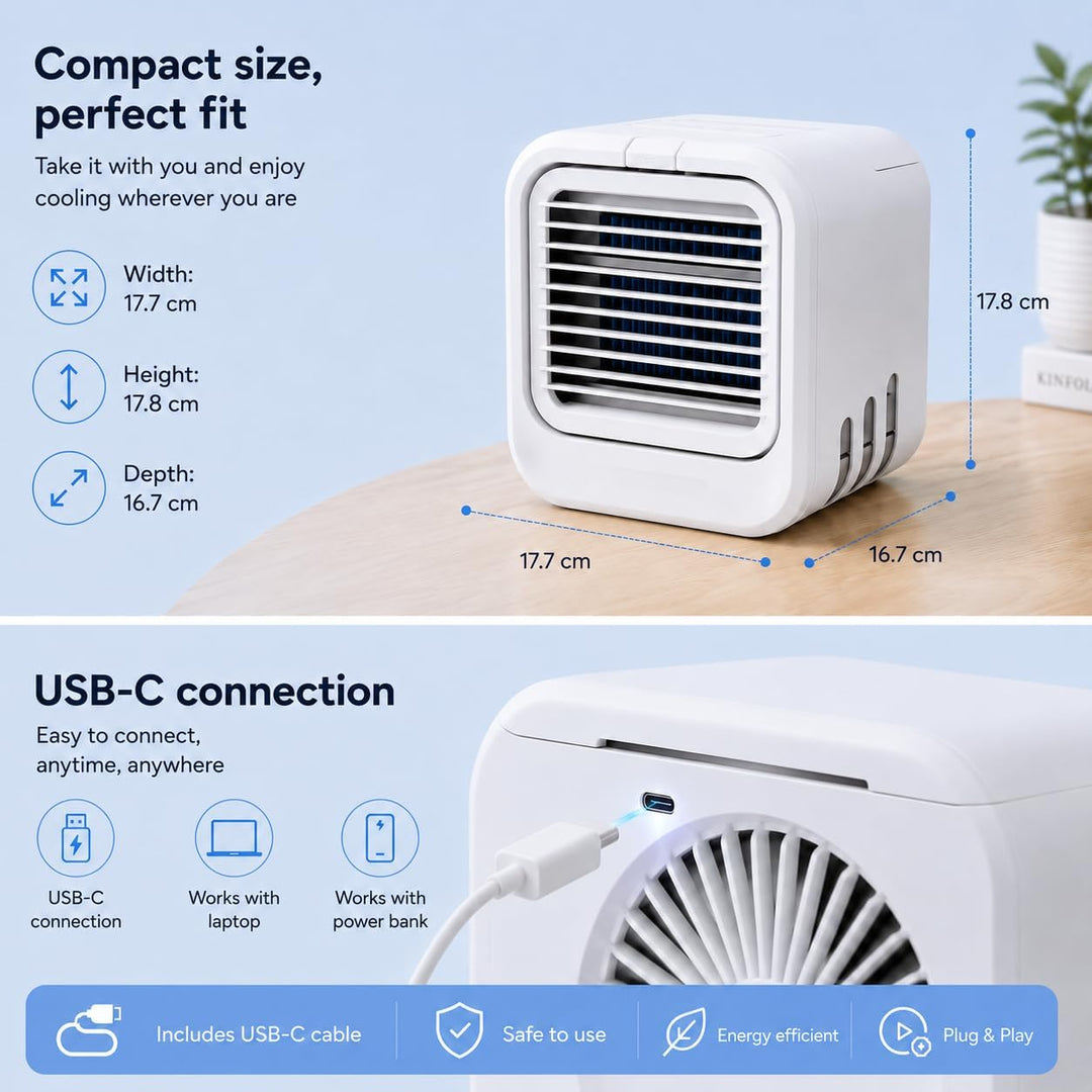 Silvergear® Mobile Klimaanlage | Mini Luftkühler | Kühlt mit Wasser oder Eiswürfeln | 3 Gebläsestufe