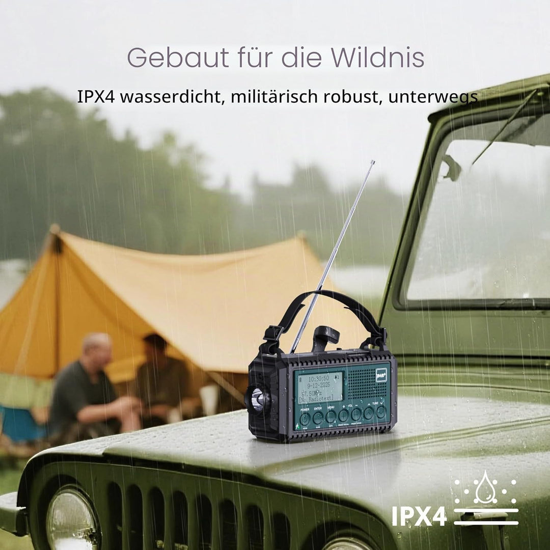 Kurbelradio DAB/DAB+/UKW, Baustellenradio Radio Batteriebetrieben, Tragbare Solar Notfallradio mit 5