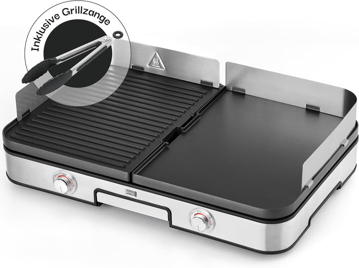 LEBENLANG Elektrogrill Tischgrill elektrisch - Inkl. Grillzange & Spritzschutz I 2400W Für Drinnen &