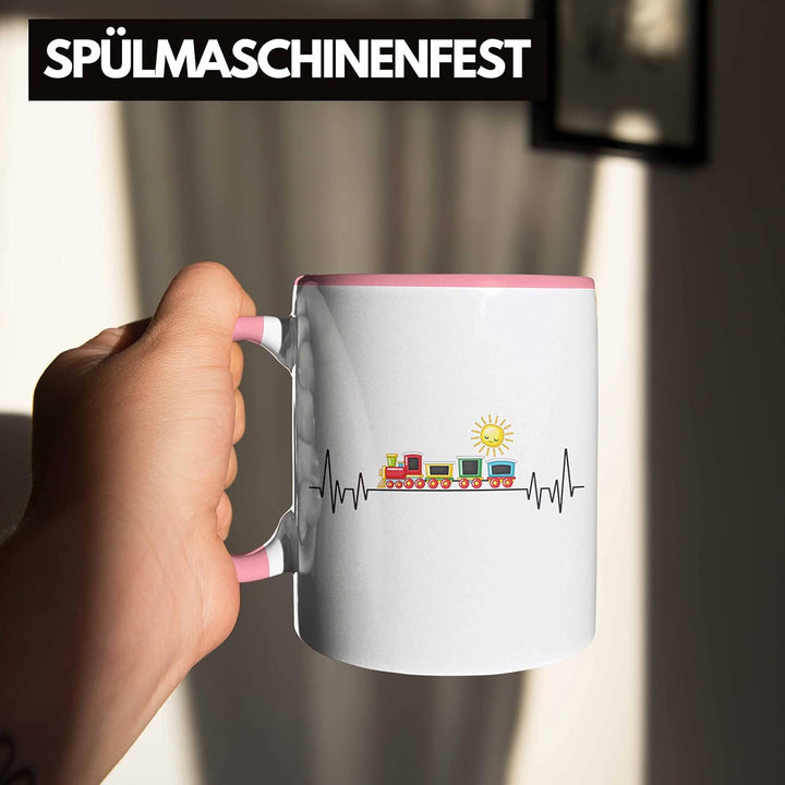 Trendation - Zug Züge Herzschlag Tasse Geschenk für Eisenbahner Zugführer Hobby Geschenkidee (Rosa),