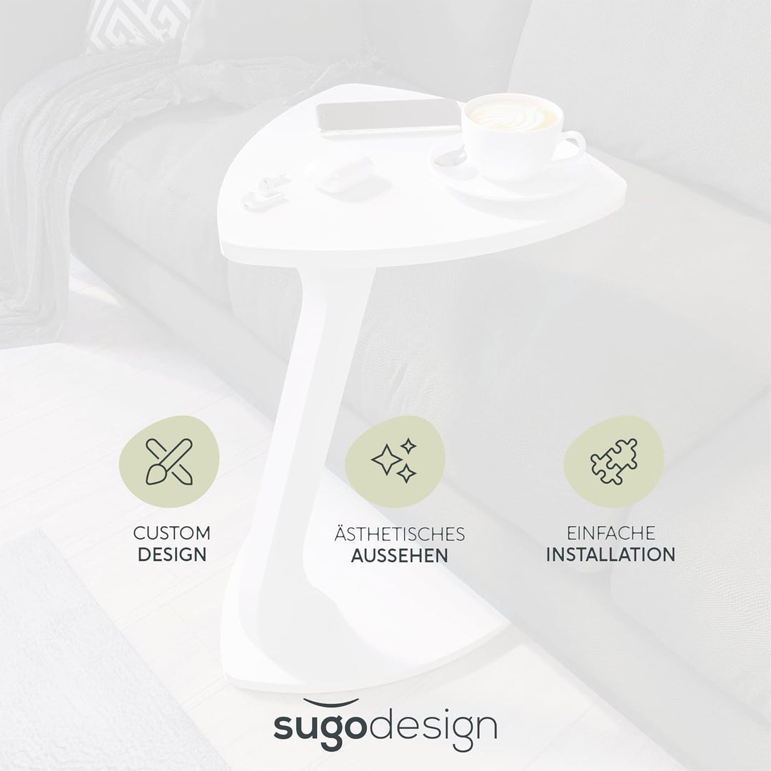 Beistelltisch Couch, Kleiner Beistelltisch C-Form, Sofatisch in stylischem Weiss, Kleiner Couchtisch