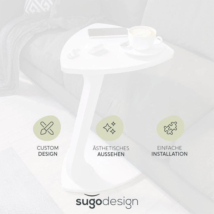 Beistelltisch Couch, Kleiner Beistelltisch C-Form, Sofatisch in stylischem Weiss, Kleiner Couchtisch