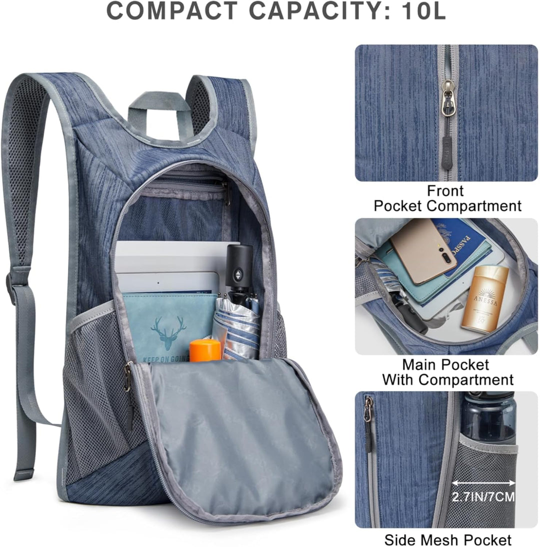 G4Free Wanderrucksack, 10 l, klein, für Reisen, Wandern, Tagesrucksack, leicht, verstaubar Dunkelbla