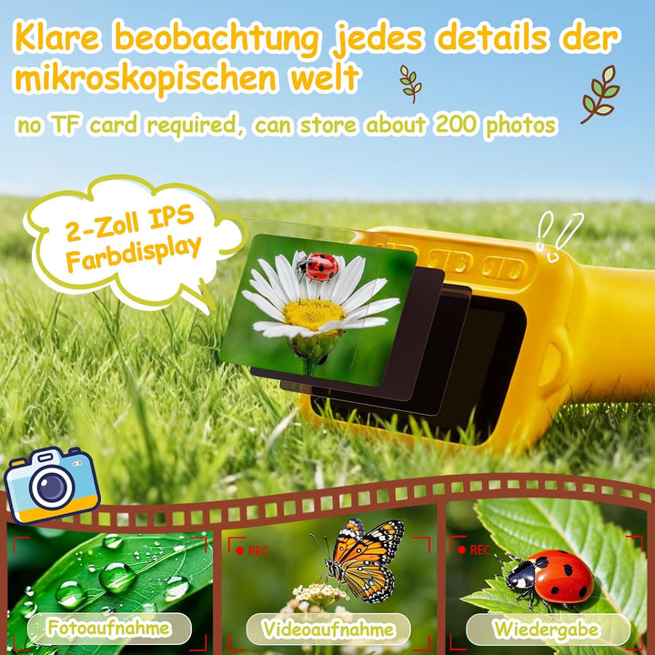 Digitales Mikroskop für Kinder 1000X, Foto- &amp; Videofunktion (Gelb) | Abenteuer Mikroskop für Kinder