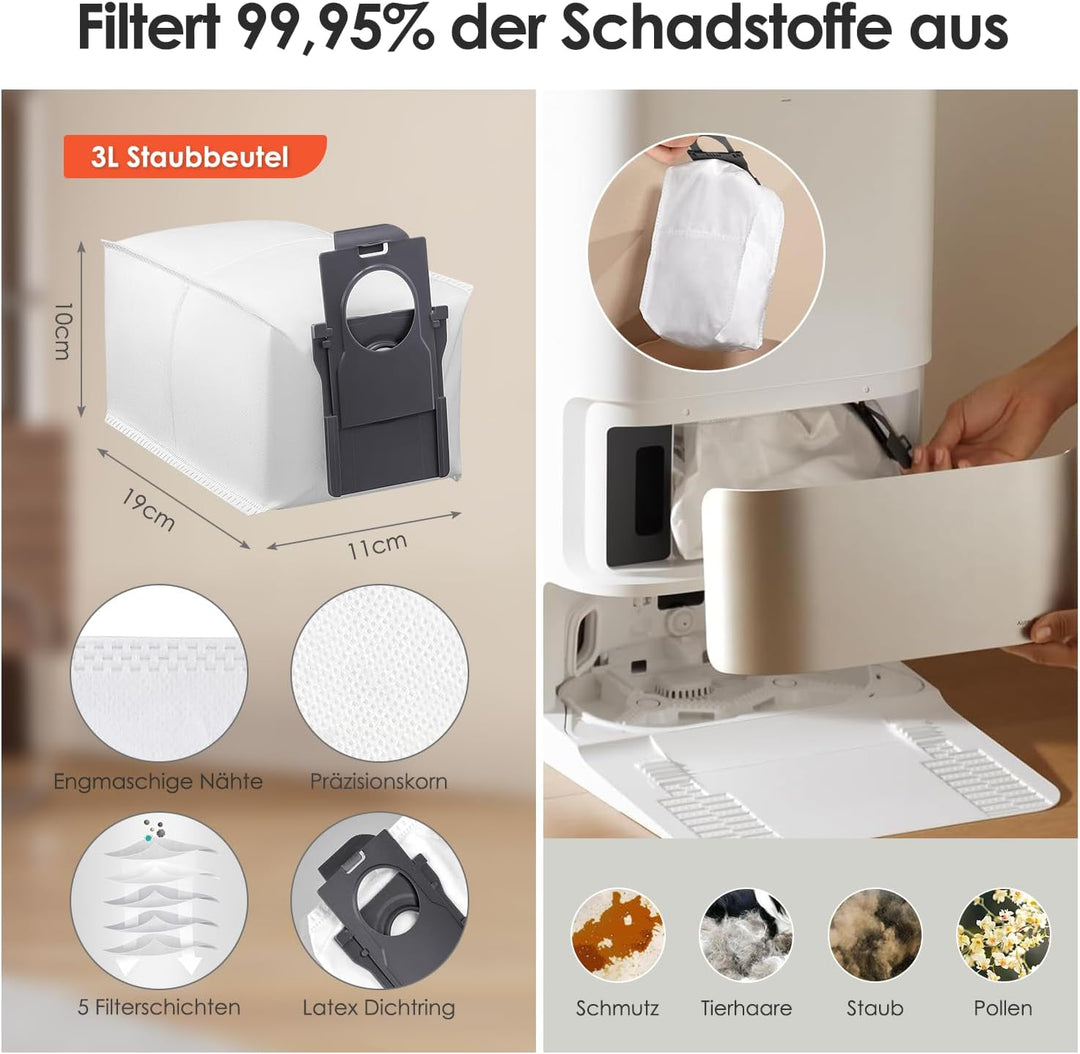 Zubehörset für Dreame L10s Pro Ultra Heat, 6*Staubbeutel 6*Mopp Wischpad 1*Hauptbürste 4*Seitenbürst