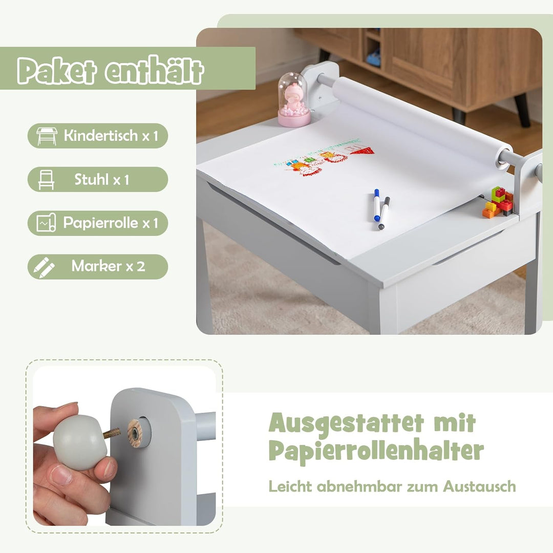 DREAMADE Schreibtisch Kinder mit Stuhl, Schülerschreibtisch aus Holz, Jugendschreibtisch, Kindertisc