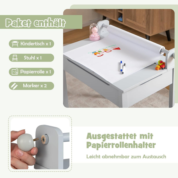 DREAMADE Schreibtisch Kinder mit Stuhl, Schülerschreibtisch aus Holz, Jugendschreibtisch, Kindertisc