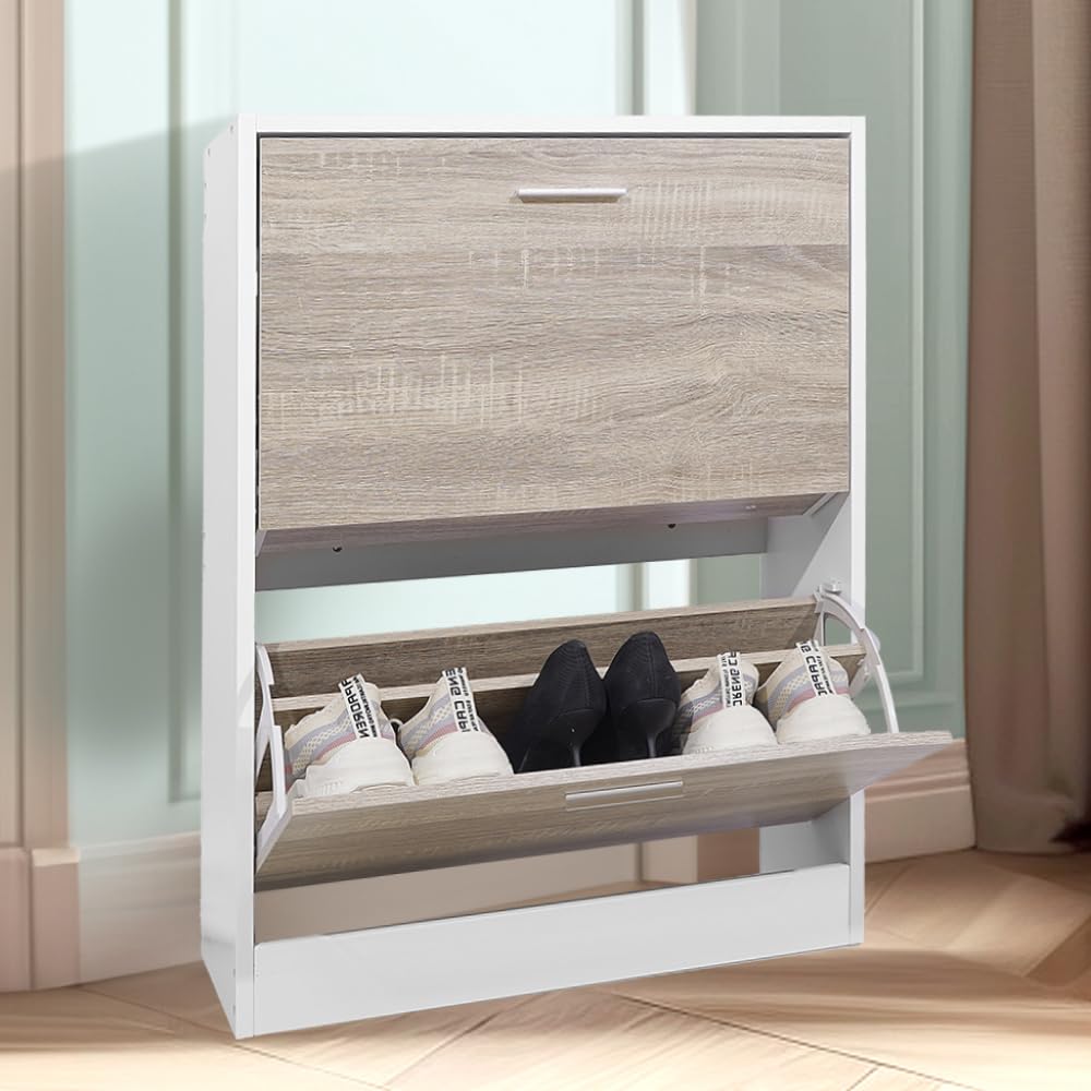 CASABEL Schuhschrank für 12 Paar – grosse Kapazität für Eingangsbereich – L 60 x T 24 x H 80 cm – Tü