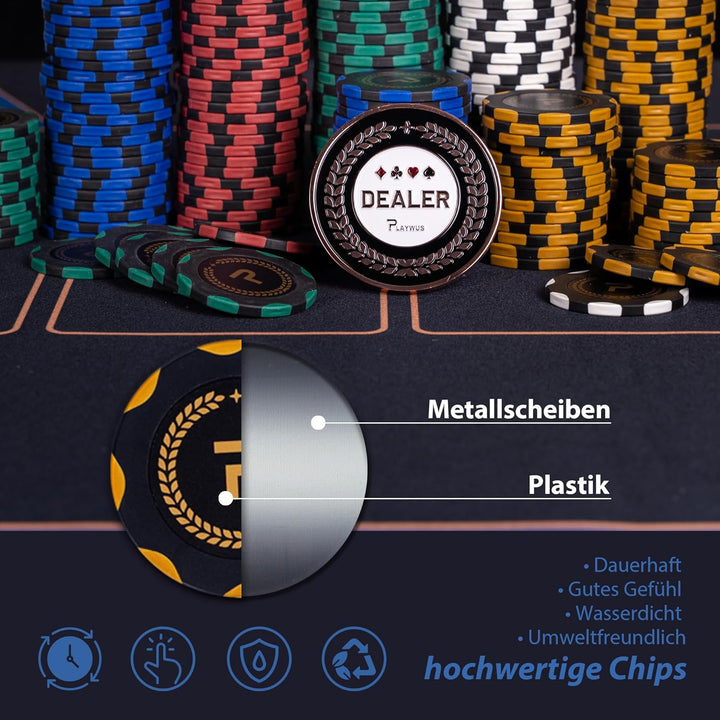 Pokerset inkl. 2X Pokerdecks, 5X Würfel, Dealer/Small Blind/Big Blind Button, Pokerspiel Alu Pokerko
