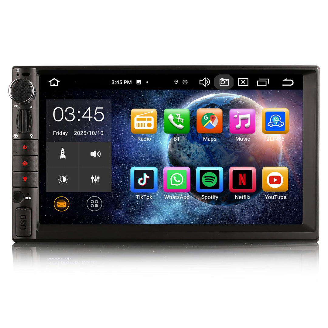 Erisin 7 Zoll 8-Kern 4GB RAM+64GB ROM Doppel Din Android 14 Autoradio mit Navi GPS Unterstützt Bluet