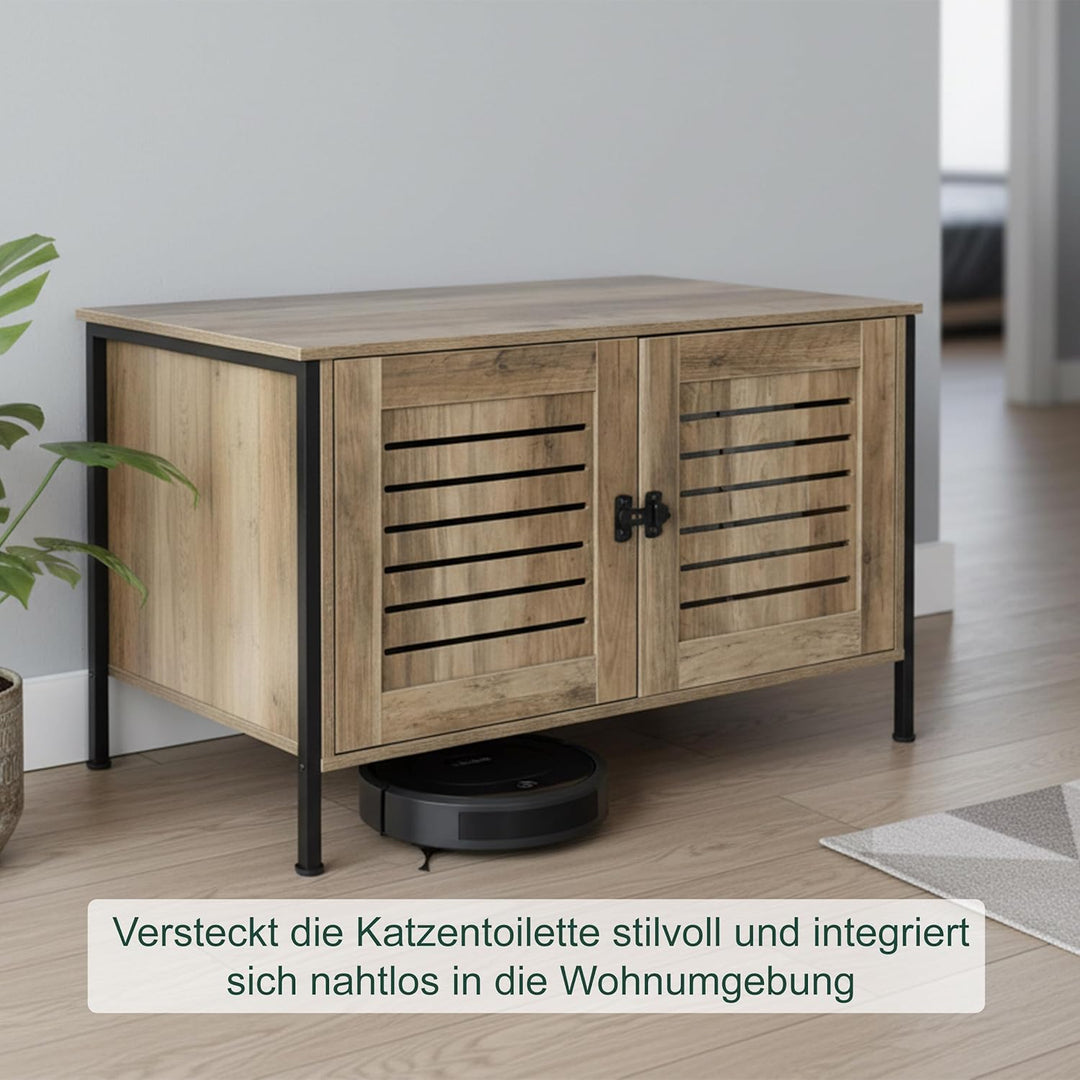 Relaxdays Katzenschrank für Katzentoilette, Schloss, Trennwand, Eingang, Katzenklo verstecken, HBT: