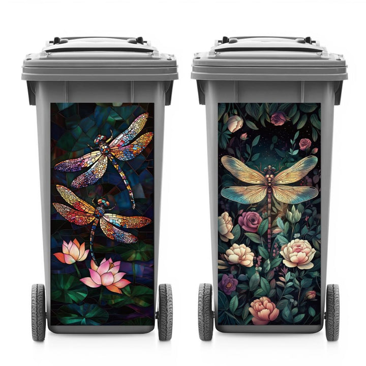 ANATTASOUL Mülleimer Aufkleber, 2 Blätter Mülltonnen Aufkleber 38×82cm Libelle Selbstklebend Aufkleb