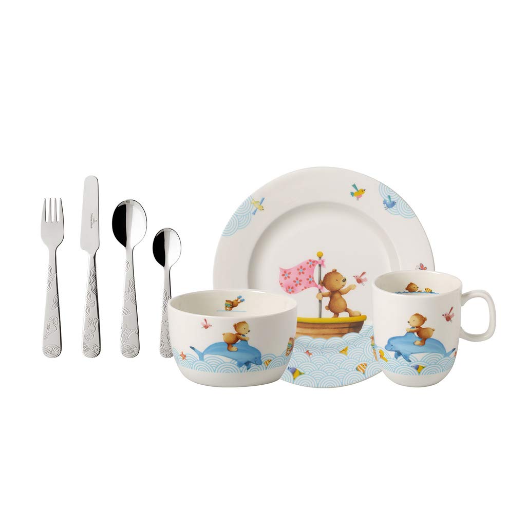 Villeroy & Boch – Happy As A Bear Set Mit Kinderbesteck Und Kindergeschirr 7 Teilig, Spülmaschinenfe