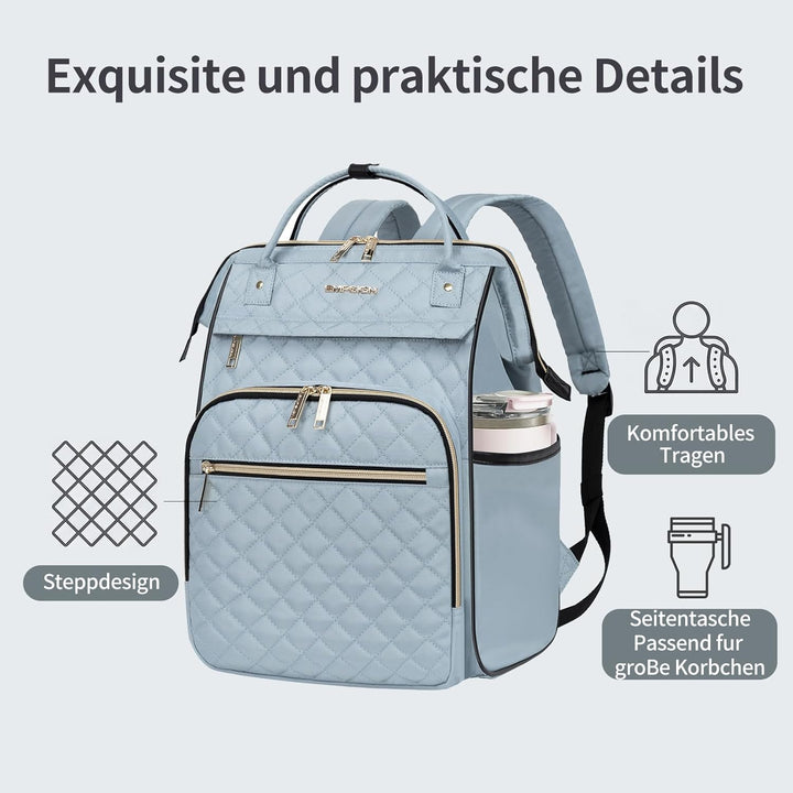 EMPSIGN Laptop-Rucksack für Damen, Gesteppt, hellblau, 17 inch, Arbeit, Reisen, Laptop, Uni 17" Blau