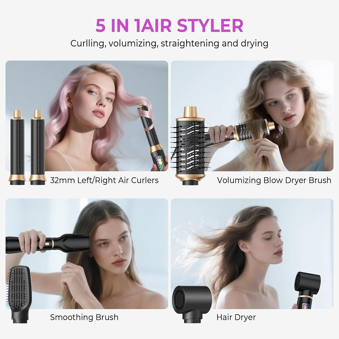 Neue Airstyler 5 in 1 Hairstyler Set, Ionen Föhnbürste mit 30mm Warmluft-Lockenstab | 1000W Haartroc