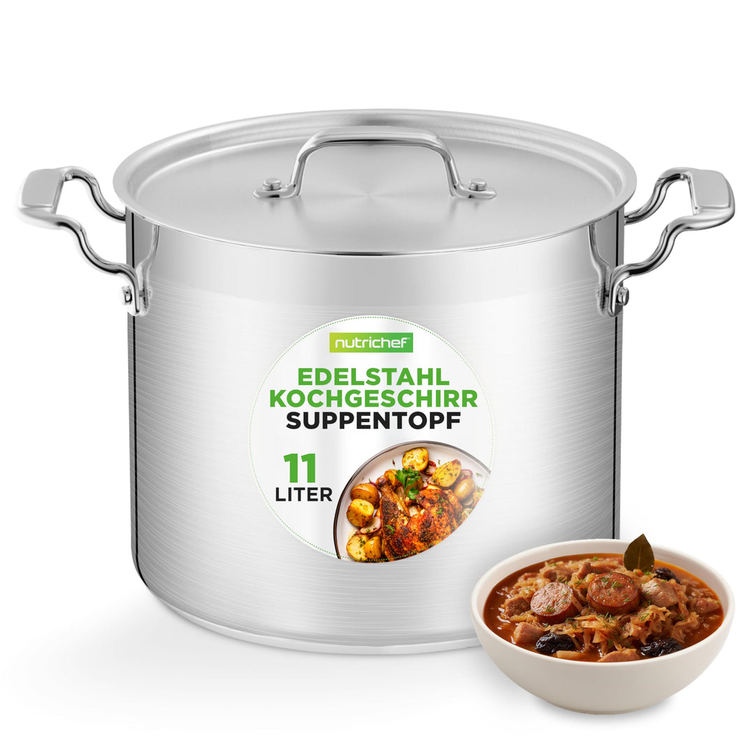 NutriChef Kochtopf Gross, 11L- Ø 28cm, Suppentopf Edelstahl Induktion für Alle Herdarten Geeignet, S