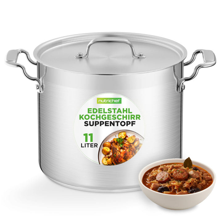 NutriChef Kochtopf Gross, 11L- Ø 28cm, Suppentopf Edelstahl Induktion für Alle Herdarten Geeignet, S