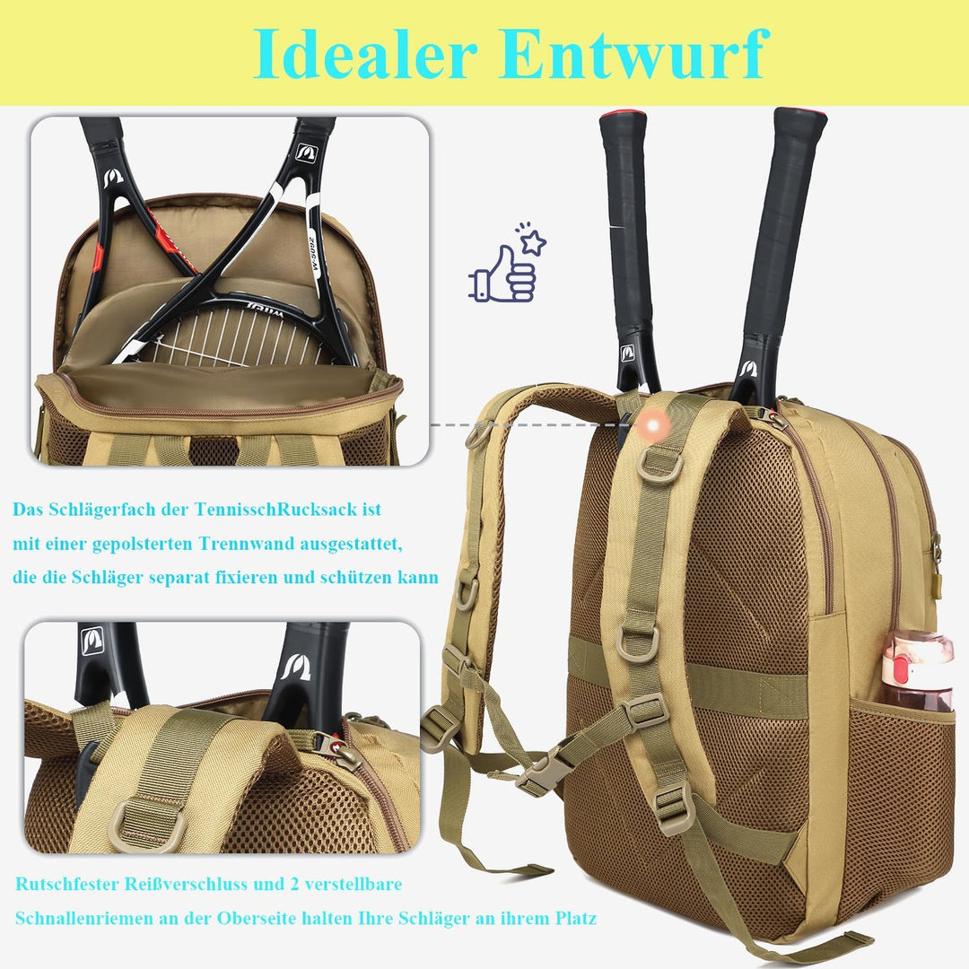 BlesMaller Tennisrucksack für Damen &amp; Herren Taktische Tennistasche mit Schuhfach &amp; Schlägerschutz S