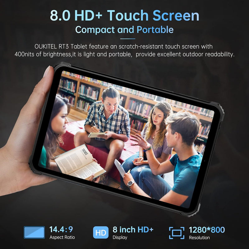 OUKITEL RT3 Outdoor Tablet 8 Zoll, 7GB(4+3) + 64GB (1TB Erweiterbar) Tablet 2023, IP68 Wasserdicht T