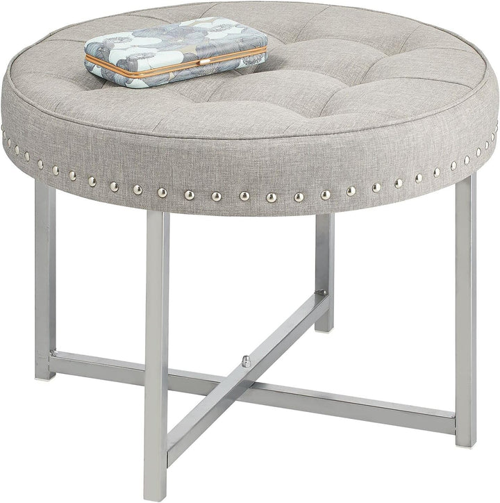mDesign Sitzhocker – runder Polsterhocker aus Metall und Polyester mit moderner Nietenverzierung – g